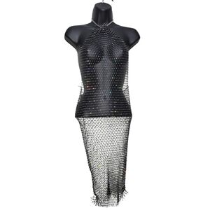 Rhinestone | See Through Mesh Midi Dress| OS